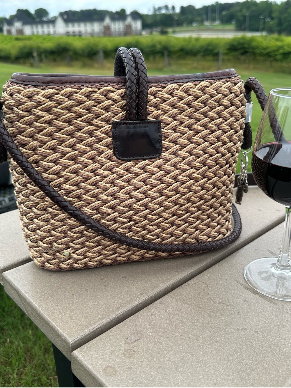 Brighton Woven Straw / Jute Crossbody Bag with Dark Brown Genuine Leather - Picture 2 of 10
